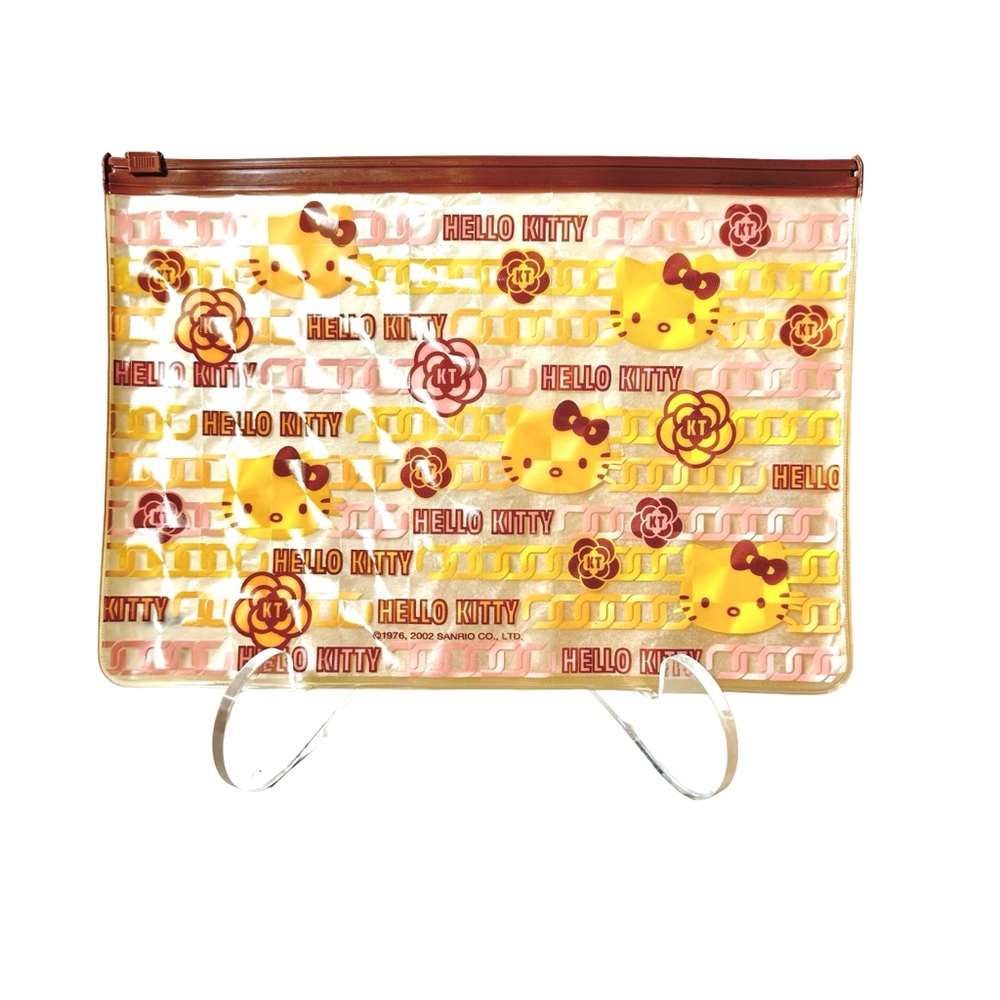Hello Kitty Vivitix Pouch Vintage Sanrio 2002 Chains Flower Pink Yellow Tan